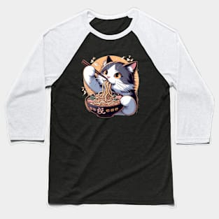 Cute Anime Ramen Cat Baseball T-Shirt